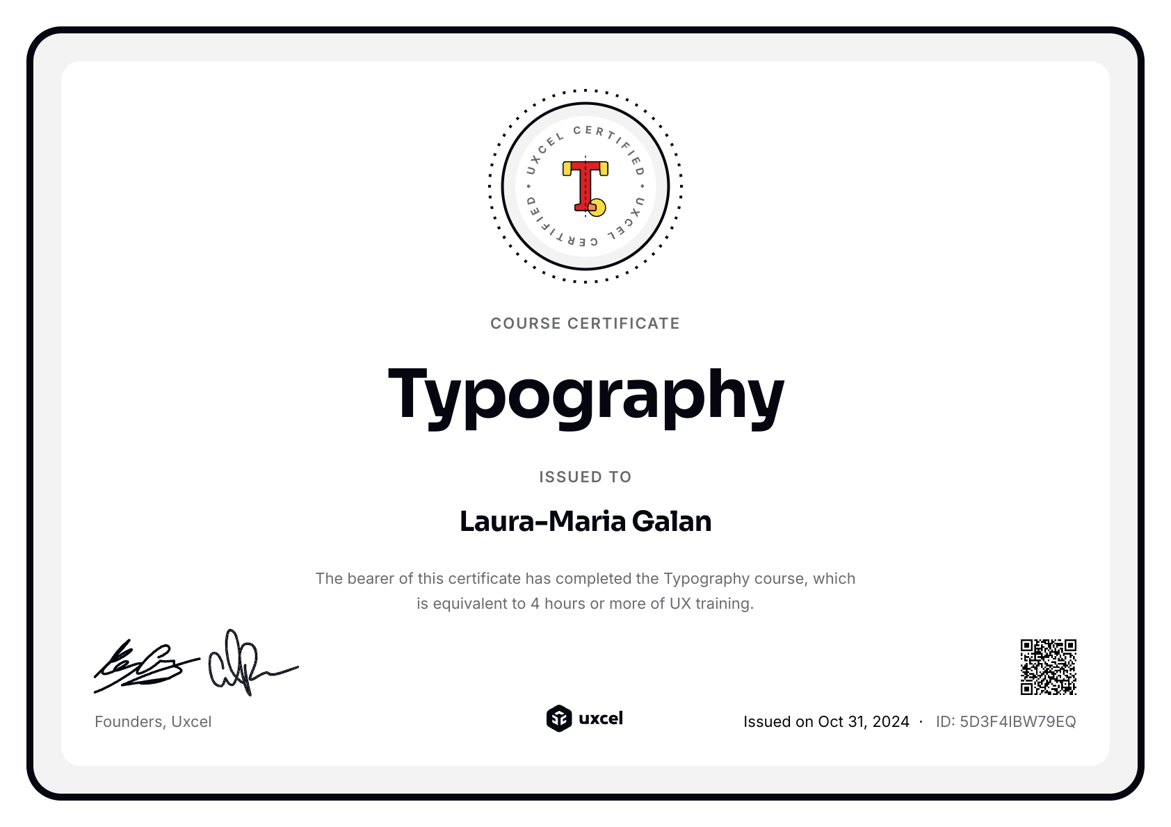 Laura-Maria Galan's certificate